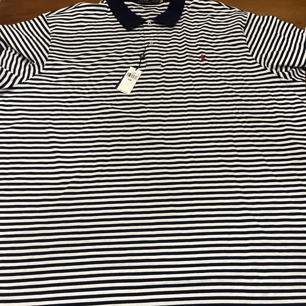 NWT Ralph Lauren Striped Polo Shirt Classic Fit Navy And White Sz 6XB